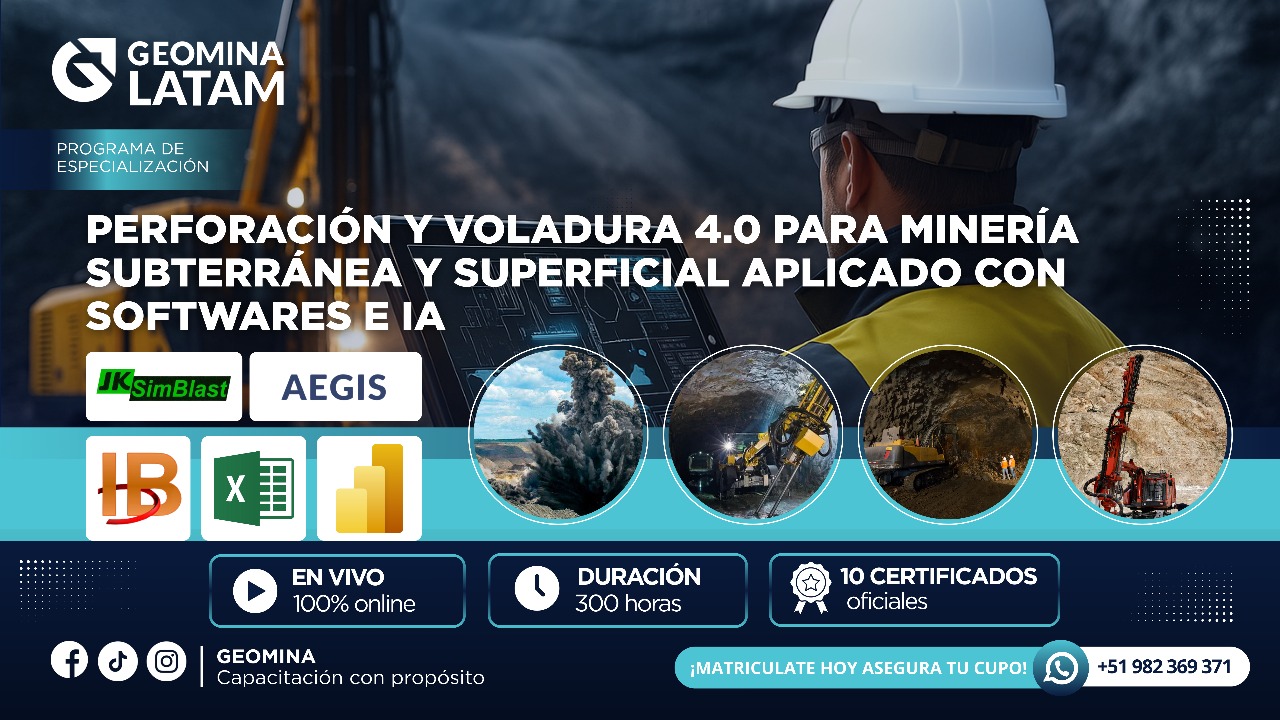 280925 PVPMSPASI PROGRAMA DE ESPECIALIZACION EN PERFORACIÓN Y VOLADURA 4.0 PARA MINERÍA SUBTERRÁNEA Y SUPERFICIAL APLICADO CON SOFTWARES E IA