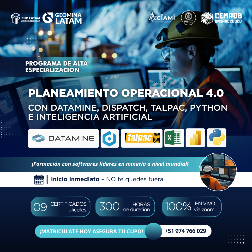 280925 CODDTPIA CONTROL DE OPERACIONES 4.0 CON DATAMINE, DISPATCH, TALPAC, PYTHON e INTELIGENCIA ARTIFICIAL