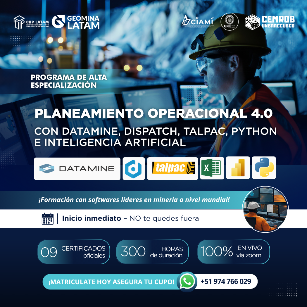 09112025 PAEPDDTPEIA - PLANEAMIENTO OPERACIONAL 4.0 CON DATAMINE, DISPATCH, TALPAC, PYTHON E IA