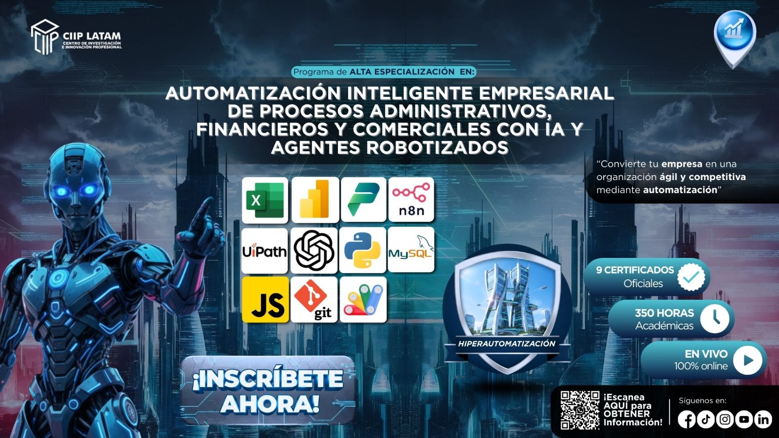 250126PAEAIEPAFCIAAR PROGRAMA DE ALTA ESPECIALIZACIÓN EN AUTOMATIZACIÓN INTELIGENTE EMPRESARIAL DE PROCESOS ADMINISTRATIVOS, FINANCIEROS Y COMERCIALES CON IA Y AGENTES ROBOTIZADOS